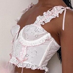 For Love And Lemons White and Pink Lace Bralette 38C